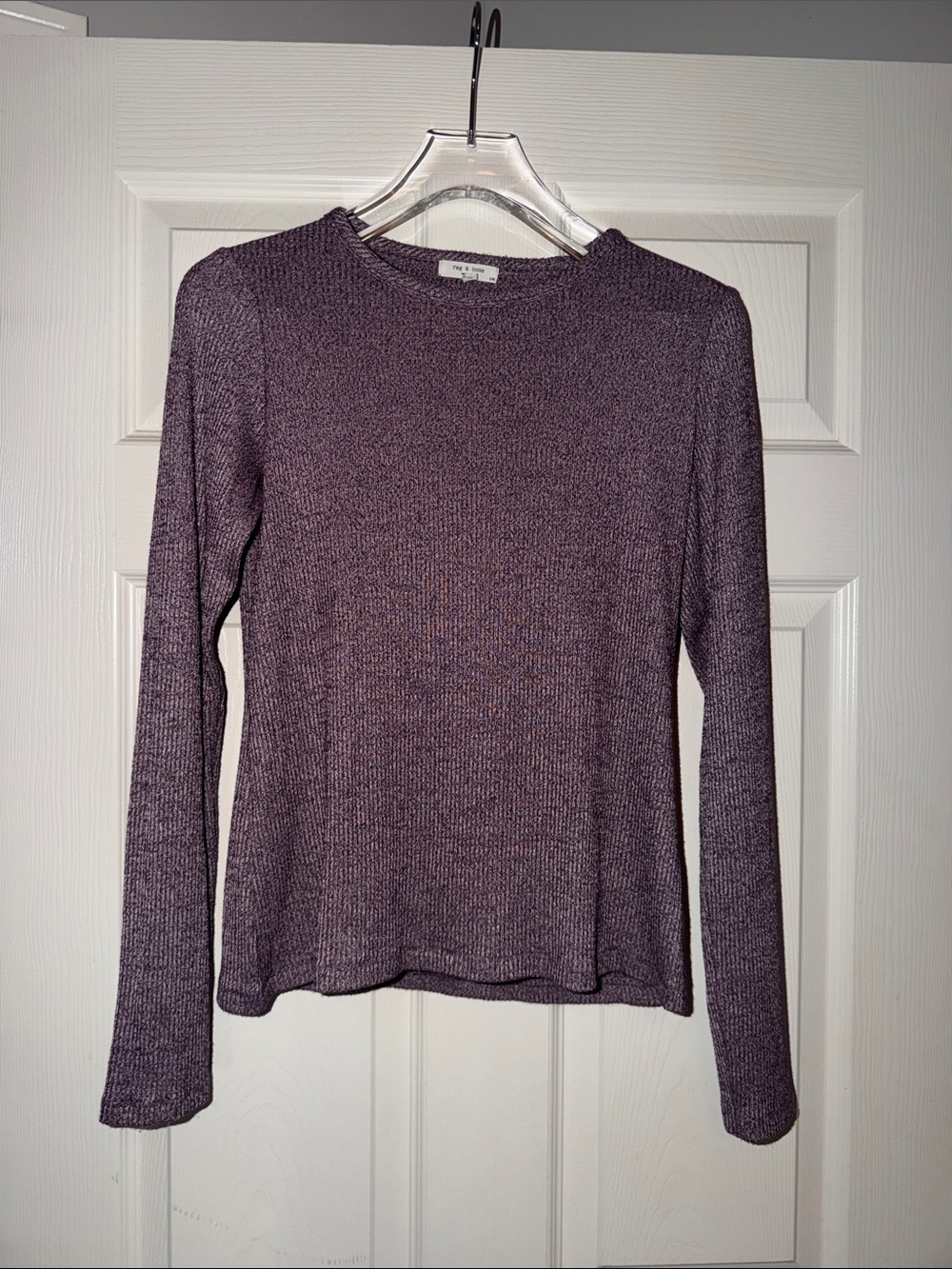 rag & bone Maroon Heather Ribbed Long Sleeve Knit Top, Size Large.